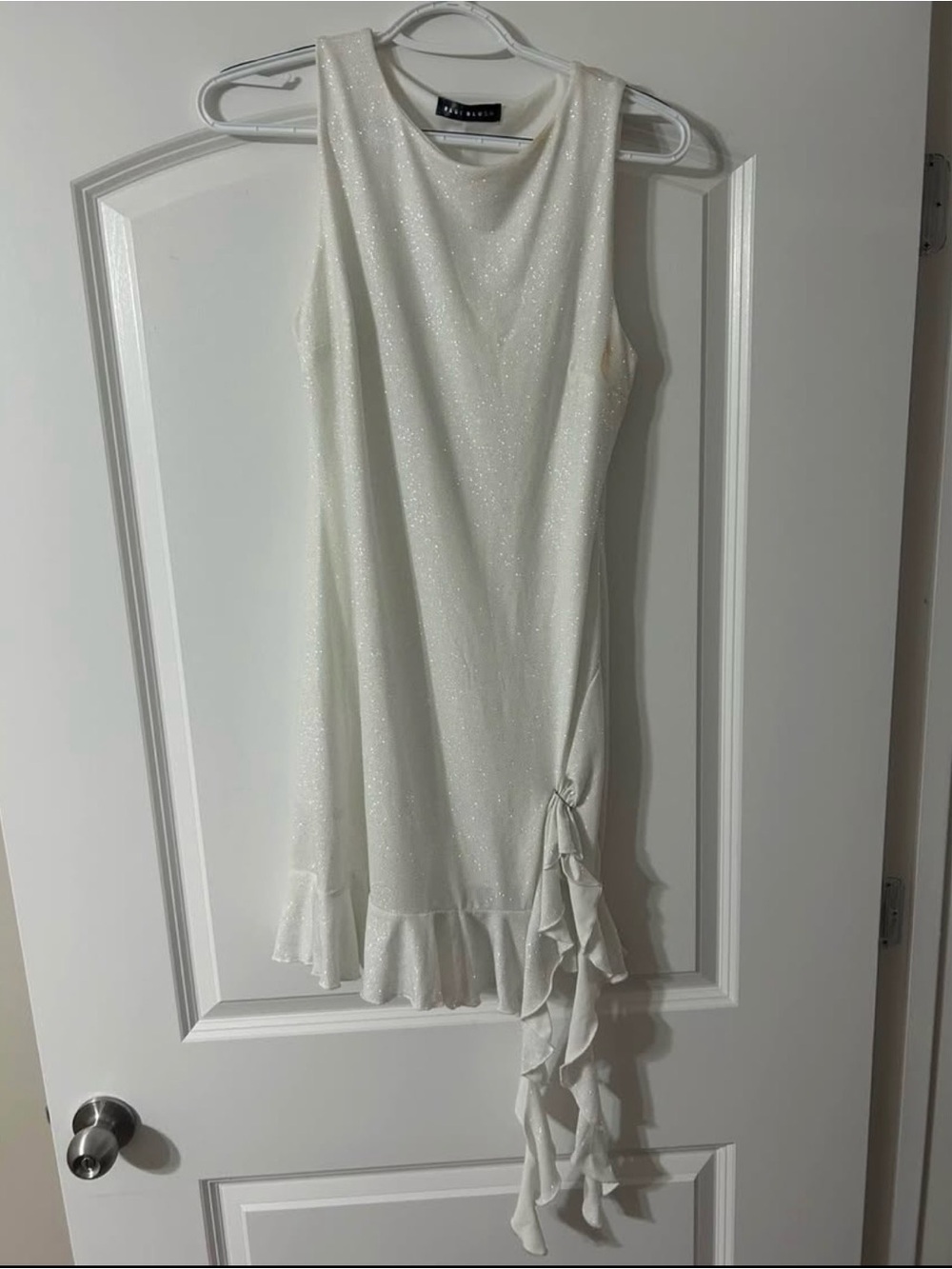 Blue Blush Ivory Sparkle Sleeveless Knee Length Dress with Ruffle Tassel